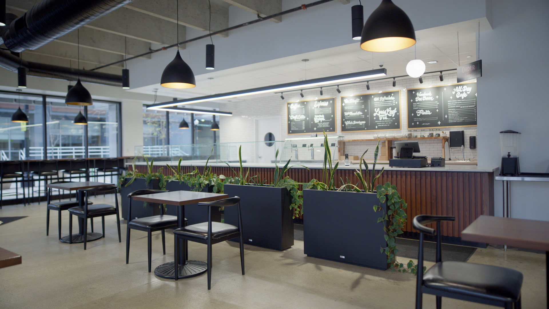 Wide shot of a coffee counter